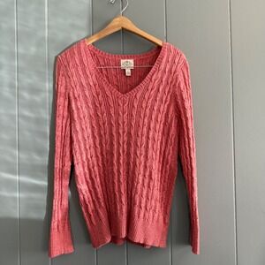 St. John's Bay Coral Pink Cable‎ Knit V-Neck Sweater Women's L